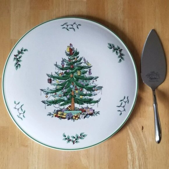 New Spode Christmas Tree Cake Plate and Server - Picture 1 of 9
